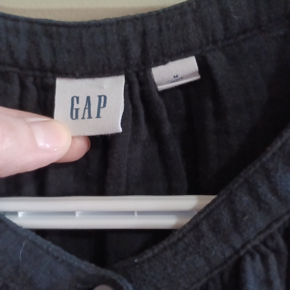 GAP Cotton linen midi Button Up Shirt Black dress w/ Pockets Missing Fabric Belt - Picture 4 of 9